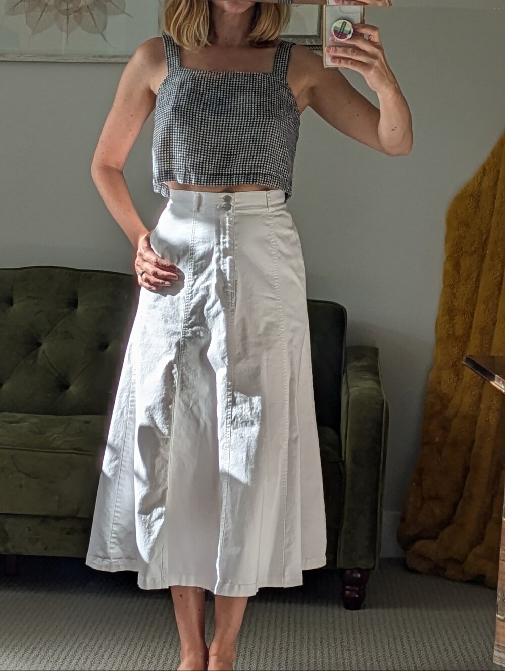 Cotton Linen Long Skirt Elegant Preppy Chic White High Waist Size 4